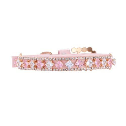 Hundehalsband mit Strasssteinen, glänzend, für Katzen, kleine und mittelgroße Hunde, Größe M (rosa Strass) von Blue Dream Island