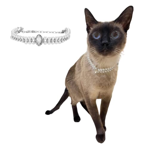 Hundehalsband mit Strasssteinen, glänzendes Halsband für Katzen, kleine und mittelgroße Hunde, Größe L (Perle) von Blue Dream Island