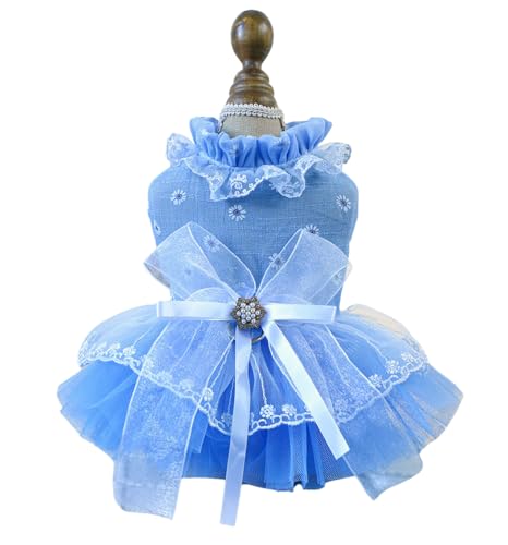 Hundekleid mit D-Ring, luxuriöser Welpenrock, Spitze, Prinzessinnenkleid, Hochzeit, Abendkleid, Haustier-Tutu, Schleife, Palastkleidung für Katzen, Welpen, kleine Hunde, Mädchen, Größe S, Blau Hundekleid mit D-Ring, luxuriöser Welpenrock, Spitze, Prinzessinnenkleid, Hochzeit, Abendkleid, Haustier-Tutu, Schleife, Palastkleidung für Katzen, Welpen, kleine Hunde, Mädchen, Größe S, Blau von Blue Dream Island