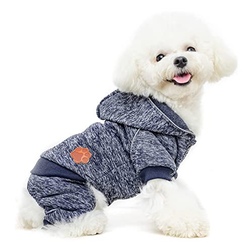 Hundekleidung, Hunde-Kapuzenpullover, Hunde-Einteiler, Pyjama, Winter, warme Mäntel, Katzen-Sweatshirt für Katzen, Welpen, kleine Hunde (Größe S: Marineblau) von Blue Dream Island