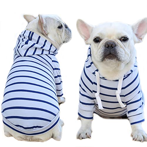 Hundekleidung, Hunde-Kapuzenpullover, klassischer Streifenpullover, Mantel, atmungsaktiv, Sommer-Hundepullover, Hunde-Shirts für Welpen, kleine mittelgroße Hunde (M: Hellblau) von Blue Dream Island
