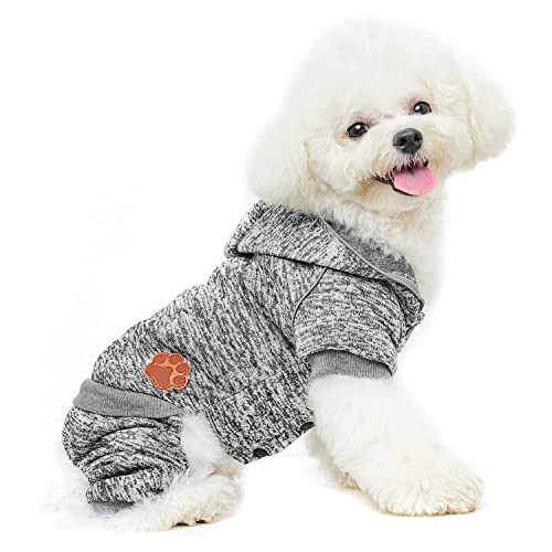 Hundekleidung, Hunde-Kapuzenpullover Hunde-Einteiler Pyjama Winter Warme Mäntel Katze Sweatshirt für Katzen Welpen Kleine Hunde (M: Grau) von Blue Dream Island