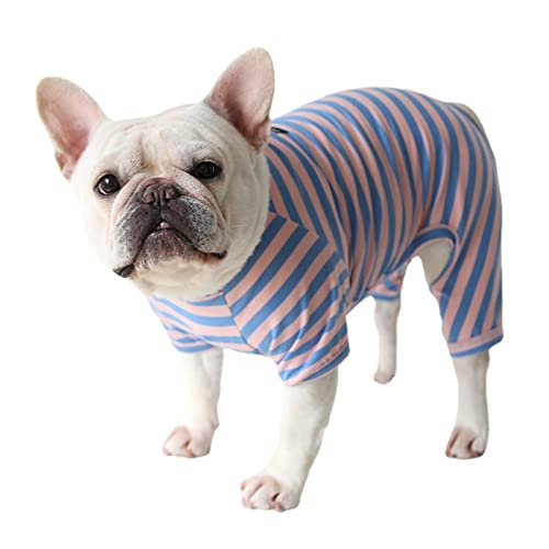 Hundekleidung, klassischer gestreifter französischer Bulldogge-Pyjama, weiche Baumwolle, vierbeiniger Overall, Anti-Haar-Haustier-Einteiler für kleine, mittelgroße Hunde (M: Blau / Rosa) von Blue Dream Island
