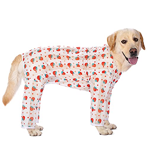 Hundekleidung für mittelgroße und große Hunde, Anti-Haar-Bekleidung, Hunde-Einteiler, Sonnenschutz, kühlender Haustier-Overall, Pyjama, Hundehemd_38 (Erdbeere) von Blue Dream Island