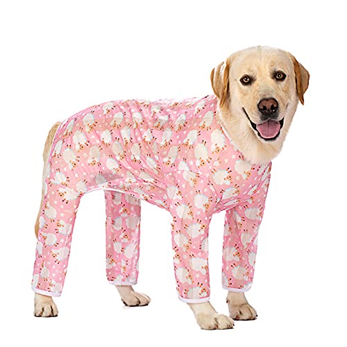 Hundekleidung für mittelgroße und große Hunde, Anti-Haar-Bekleidung, Hunde-Einteiler, Sonnenschutz, kühlender Haustier-Overall, vierbeiniger Overall, Pyjama, Hunde-Shirt_38 (rosa Schaf) von Blue Dream Island