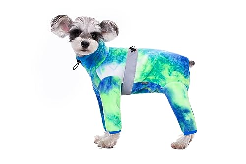 Hundemantel für kleine Hunde, Polarfleece-Hunde-Pyjama, Body für kleine und mittelgroße Hunde, warme Winterjacke, Einteiler, Batikmuster, vierbeinige Kleidung, Größe XL (Blaugrün) von Blue Dream Island