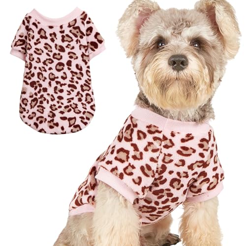 Hundepullover, niedlicher Flanell-Hundepullover, warmer Winterpullover, für kaltes Wetter, Plüsch-Pyjama für Katzen, Welpen, kleine Hunde, Größe M, rosa Leopardenmuster Hundepullover, niedlicher Flanell-Hundepullover, warmer Winterpullover, für kaltes Wetter, Plüsch-Pyjama für Katzen, Welpen, kleine Hunde, Größe M, rosa Leopardenmuster von Blue Dream Island