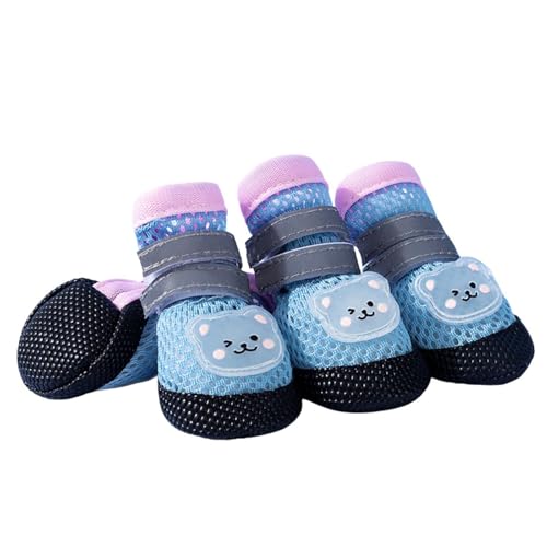 Hundeschuhe aus Netzstoff, für Frühling und Sommer, Pfotenschutz, verstellbar, reflektierend, schmutzabweisend, für Welpen, kleine, mittelgroße Hunde, Blau von Blue Dream Island