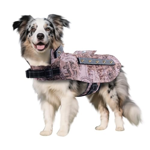 Hundeschutzweste, Nieten-Schutzweste, reflektierend, verstellbar, dicke Polsterung, Anti-Bissschutz, Anti-Angriffsjacke mit D-Ring für Welpen, kleine, mittelgroße Hunde, Größe XS (Braun) von Blue Dream Island