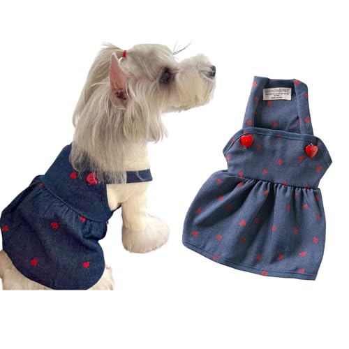 Kleid für kleine Hunde, Herzdruck, Jeansrock, niedlicher Haustier-Strumpfhalter, Prinzessinnen-Rock, Katze, Chihuahua, Yorkies, Hündinnen, Größe S von Blue Dream Island