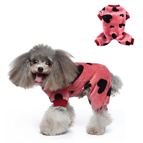Kleiner Hundekleidung, Flanell-Einteiler, warmer Welpen-Schlafanzug, kaltes Wetter, Pullover für kleine/mittelgroße Hunde, XL (Wassermelonenrot) von Blue Dream Island