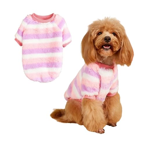 Kleiner Hundepullover, warm, Flanell, gestreift, Einteiler, Pyjama, Haustier, bunt, für kaltes Wetter, Pullover für Katzen, kleine Hunde, XS (Pink) von Blue Dream Island