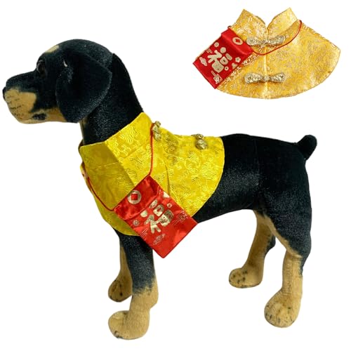 Neujahrskostüm für Katzen und Hunde, chinesischer Stil, Mantel, Welpen, Knoten, Zapfenanzug, Geburtstags-Verkleidung, Teddy-Bichon-Schal, Weste für Katzen, Welpen, kleine Hunde, Größe L, Gold Neujahrskostüm für Katzen und Hunde, chinesischer Stil, Mantel, Welpen, Knoten, Zapfenanzug, Geburtstags-Verkleidung, Teddy-Bichon-Schal, Weste für Katzen, Welpen, kleine Hunde, Größe L, Gold von Blue Dream Island