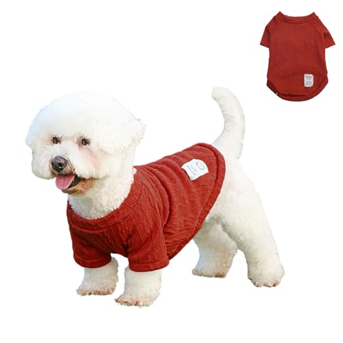 Pullover für kleine Hunde, Herbst-/Winterpullover, Strickpullover, Weste, kaltes Wetter, warme Kleidung, Outfits, Mantel für Katzen, Welpen, kleine, mittelgroße Hunde, Größe M, Rot von Blue Dream Island