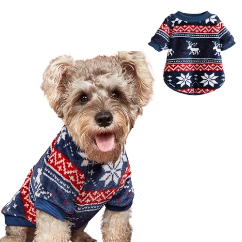 Pullover für kleine Hunde im ethnischen Stil, weich, bequem, Welpen, Plüschpullover, Weste, mit Kapuze, Weihnachtskostüm, für kaltes Wetter, warmer Pullover für Katzen, Welpen, kleine Hunde, Größe S von Blue Dream Island