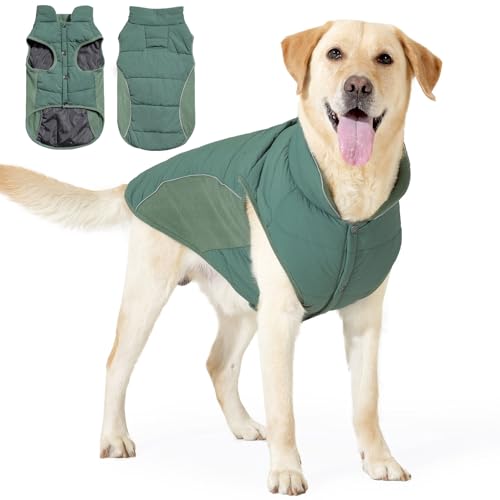 Reflektierender, wasserdichter Hunde-Wintermantel, winddicht, Thermoweste mit Traktionsloch, hoher Halsausschnitt, elastischer Bauch, für kaltes Wetter, Jacke für kleine, mittelgroße und große Hunde von Blue Dream Island