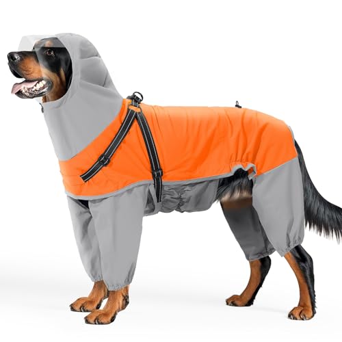 Regenmantel für große Hunde, vollständige Abdeckung, reflektierend, 4-Bein-Kapuzengeschirr, Regenbekleidung, verstellbar, wasserdicht, Einteiler-Jacke für mittelgroße und große Hunde, Größe 3XL Regenmantel für große Hunde, vollständige Abdeckung, reflektierend, 4-Bein-Kapuzengeschirr, Regenbekleidung, verstellbar, wasserdicht, Einteiler-Jacke für mittelgroße und große Hunde, Größe 3XL von Blue Dream Island