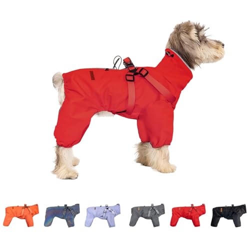 Regenmantel für kleine Hunde, verstellbar, mit 4 Beinen, wasserdicht, winddicht, reflektierend, für kleine und mittelgroße Hunde, Größe XXL (rot) von Blue Dream Island