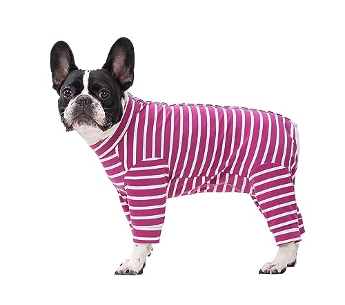 Schlafanzug für kleine Hunde, Tier-Chirurger, Erholungsanzug, Jumpsuit, elastische, klassische Streifen, schützt Gelenke, Anti-Lecken für Katzen, kleine und mittelgroße Hunde, S (Hot Pink) von Blue Dream Island