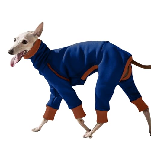 Schlanker Hunde-Winterkleidung, Windhunde, Stretch-Fleece, 4 Beine, warmer Overall, Mantel, Whippet, Einteiler für kaltes Wetter, Einteiler, Pyjama, Größe 4XL (Blau) von Blue Dream Island