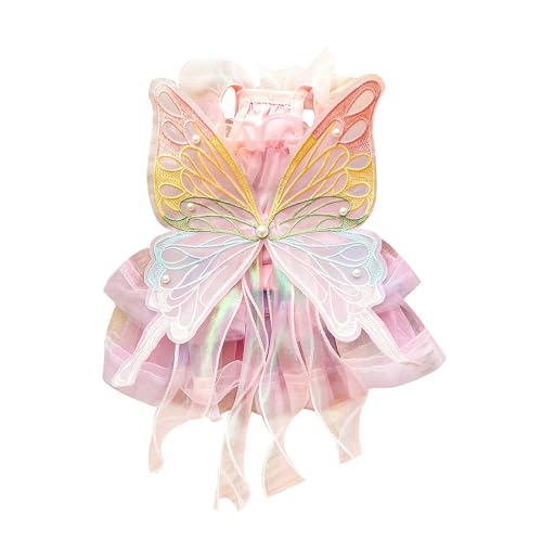 Schmetterlingskleid, niedliches Spitzenkleid, für Welpen, Prinzessinnenkleid, Hochzeit, Party, Haustierrock mit Flügel, für Katzen, Welpen, kleine Hunde, Größe XL, Rosa von Blue Dream Island