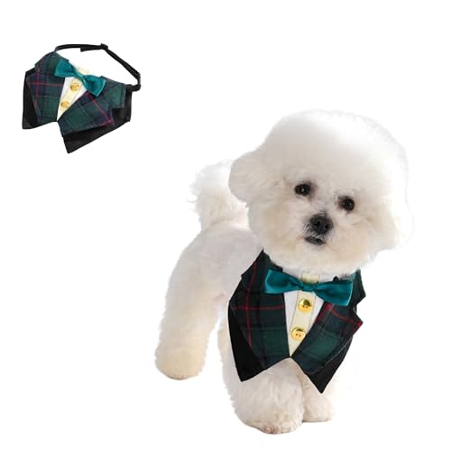 Smoking-Bandana für kleine Hunde, formelles Hunde-Lätzchen, Kopftuch, verstellbar, für Valentinstag, Fliege, Party, Smoking für Katzen, Welpen, kleine Hunde, Größe S (Grün) von Blue Dream Island