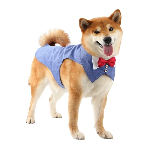 Smokinganzug für Hunde, Hochzeit, Party, Leinen-Outfit mit abnehmbarer Fliege, Halstuch, formelles Hemd, Frack, Weste, Geburtstagskostüm, Größe L, Blau Smokinganzug für Hunde, Hochzeit, Party, Leinen-Outfit mit abnehmbarer Fliege, Halstuch, formelles Hemd, Frack, Weste, Geburtstagskostüm, Größe L, Blau von Blue Dream Island