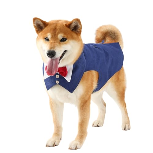 Smokinganzug für Hunde, Hochzeit, Party, Leinen-Outfit mit abnehmbarer Fliege, Halstuch, formelles Hemd, Frack, Weste, Geburtstagskostüm, Größe L, Dunkelblau Smokinganzug für Hunde, Hochzeit, Party, Leinen-Outfit mit abnehmbarer Fliege, Halstuch, formelles Hemd, Frack, Weste, Geburtstagskostüm, Größe L, Dunkelblau von Blue Dream Island