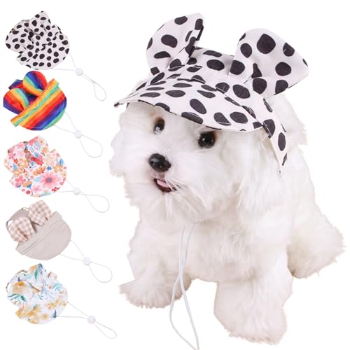 Sommer-Ohrenhut für Hunde, verstellbare Sonnenkappe für Katzen, Hunde, Sonnenschutz, Prinzessinnenhut mit Ohrenloch für Katzen, kleine, mittelgroße Hunde, Größe S (runde Punkte) von Blue Dream Island