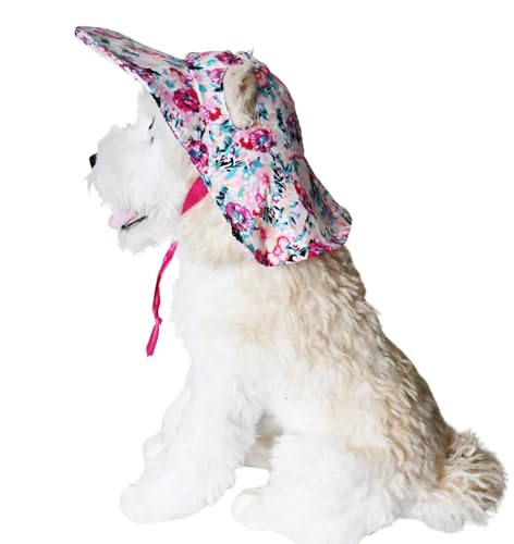 Sonnenhut für Hunde, verstellbar, leicht, atmungsaktiv, Sommer-Sonnenschutz mit Ohrlöchern, Vintage-Blumenmuster, ländlich, große Krempe, Outdoor-Reisen, Sonnenhaube für Katzen, Welpen, kleine Sonnenhut für Hunde, verstellbar, leicht, atmungsaktiv, Sommer-Sonnenschutz mit Ohrlöchern, Vintage-Blumenmuster, ländlich, große Krempe, Outdoor-Reisen, Sonnenhaube für Katzen, Welpen, kleine von Blue Dream Island
