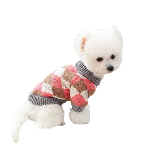 Strickpullover für kleine Hunde, Weihnachts-Strickwaren, Pullover für kaltes Wetter, warmer Mantel für Welpen, kleine, mittelgroße Hunde, Größe S (rosa Gitter) von Blue Dream Island