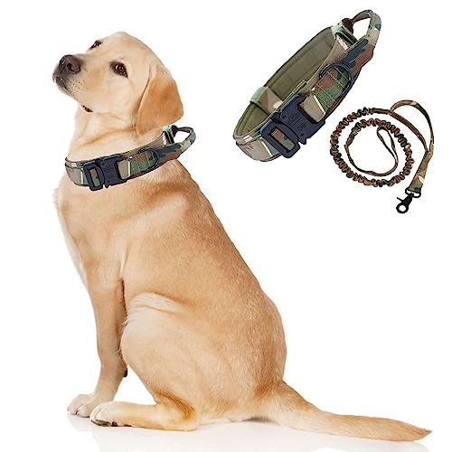 Taktisches Hundehalsband und Leine, verstellbares Halsband mit Griff für große und mittelgroße Hunde, Größe L, Camouflage von Blue Dream Island