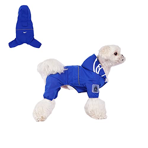 Vierbeiniger Hunde-Regenmantel mit Kapuze, reflektierend, bedruckte Kleidung für kleine und mittelgroße Hunde, wasserdichter Poncho_XL (blau) von Blue Dream Island