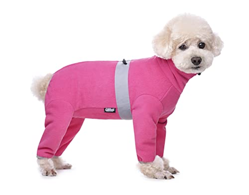 Warme Fleece-Kleidung, Welpen, Winter, langärmelig, vierbeinig, verstellbar, für kleine bis mittelgroße Hunde, Mäntel für kleine bis mittelgroße Hunde, Größe M (Hot Pink) von Blue Dream Island