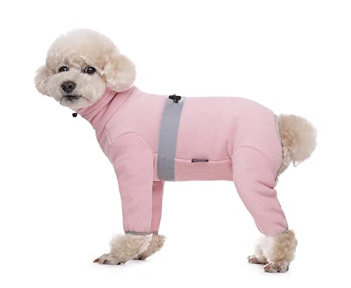 Warme Fleece-Kleidung für Hunde, Winter, langärmelig, vierbeinig, verstellbar, für kleine bis mittelgroße Hunde, Größe XL (Rosa) von Blue Dream Island