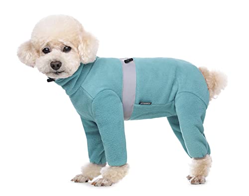 Warme Fleece-Kleidung für Hunde, Winter, langärmelig, vierbeinig, verstellbar, für kleine bis mittelgroße Hunde, Größe XL (Seeblau) von Blue Dream Island