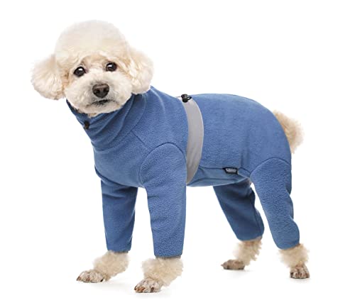 Warme Fleece-Kleidung für Hunde, Winter, langärmelig, vierbeinig, verstellbar, für kleine bis mittelgroße Hunde, Größe XL (blau) von Blue Dream Island