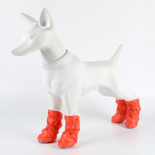 Warme Hundeschuhe mit Einlegesohlen, wasserdicht, rutschfest, Baumwolle, weich, langlebig, für Welpen, kleine, mittelgroße Hunde, Orange, 4 Stück Warme Hundeschuhe mit Einlegesohlen, wasserdicht, rutschfest, Baumwolle, weich, langlebig, für Welpen, kleine, mittelgroße Hunde, Orange, 4 Stück von Blue Dream Island