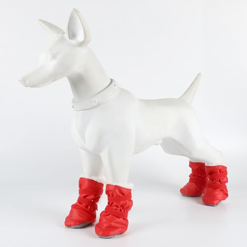 Warme Hundeschuhe mit Einlegesohlen, wasserdicht, rutschfest, Baumwolle, weich, langlebig, für Welpen, kleine, mittelgroße Hunde, Rot, 4 Stück Warme Hundeschuhe mit Einlegesohlen, wasserdicht, rutschfest, Baumwolle, weich, langlebig, für Welpen, kleine, mittelgroße Hunde, Rot, 4 Stück von Blue Dream Island
