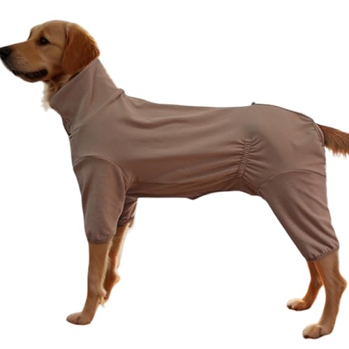 Warme Winterkleidung für Hunde, U-Schritt, verdickt, gestreift, 4-Bein-Pyjama, Haustier-Pyjama, hoher Halsausschnitt, Overall für kleine, mittelgroße und große Hunde, Größe 4XL (Braun) von Blue Dream Island