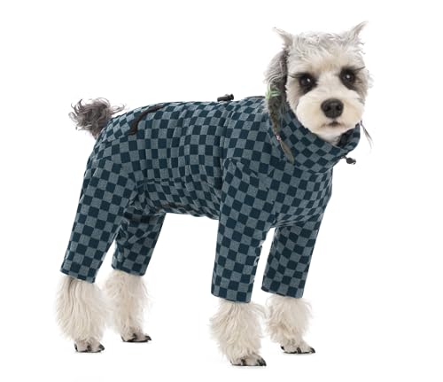 Warmer Fleece-Mantel für kleine Hunde, klassisches Gittermuster, 4 Beine, Kleidung, verstellbare Taille, Hunde-Overall, Einteiler für kaltes Wetter, fusselfreier Schlafanzug für Welpen, kleine, von Blue Dream Island