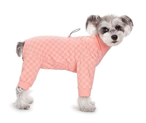 Warmer Fleece-Mantel für kleine Hunde, klassisches Gittermuster, für den Winter, 4 Beine, verstellbare Taille, Hundeanzug, Einteiler für kaltes Wetter, fusselfreier Schlafanzug für Welpen, kleine, von Blue Dream Island