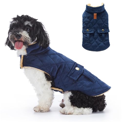 Warmer Wintermantel für Hunde mit Traktionslöchern, winddichte Jacke für kaltes Wetter, Baumwolle, Kostüm für Welpen, kleine und mittelgroße Hunde, Größe S (Stil 1: Dunkelblau) von Blue Dream Island