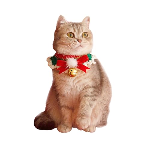 Weihnachtliches Katzenhalsband mit Glöckchen, Kätzchen, Welpen, verstellbar, Fliege, Halsband Kostüm für Weihnachten, Neujahr, L von Blue Dream Island