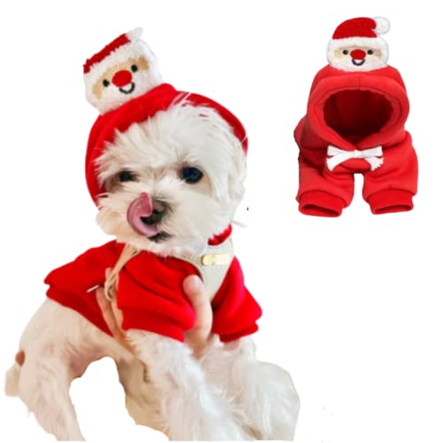 Weihnachtskostüm für Haustiere, Hunde, Kapuzenpullover, Haustier-Schlafanzug, Weihnachtsmantel für kleine Hunde und Katzen, Größe S (rot) von Blue Dream Island