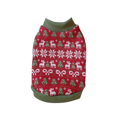 Weihnachtspullover für Haustiere, für Katzen und Hunde, warm, weich, bequem, für Welpen, Hirsch, Schneeflocke, Glocke, Strickwaren, Weste, Kostüm, Mantel, Größe XXS (Rot) von Blue Dream Island