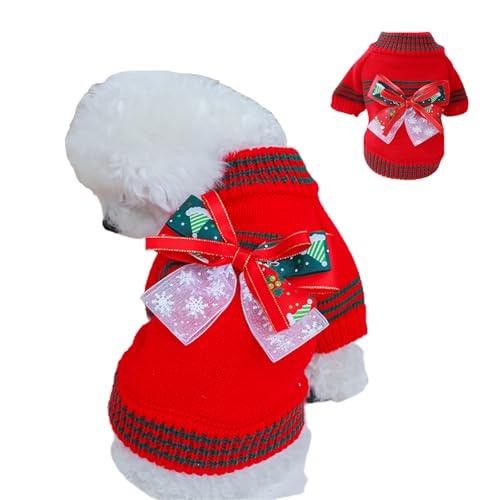 Weihnachtspullover für kleine Hunde, gestrickte Schleife, Katzen- und Hundepullover, kaltes Wetter, 2-Bein-Strickwaren, warmer Mantel für Katzen, Welpen, kleine Hunde, Größe M, Rot Weihnachtspullover für kleine Hunde, gestrickte Schleife, Katzen- und Hundepullover, kaltes Wetter, 2-Bein-Strickwaren, warmer Mantel für Katzen, Welpen, kleine Hunde, Größe M, Rot von Blue Dream Island