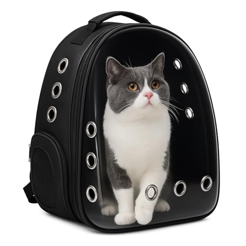 Blue Eyes Haustier Rucksack Raumkapsel, weit Sichtfeld Tragbar Transportrucksack Transporttasche Tragetasche für Klein Haustier Hunde Katzen Kaninchen im Freien, Sicher & Atmungsaktiv (Schwarz) von Blue Eyes