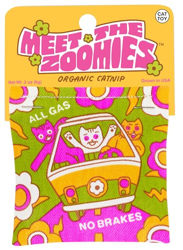 Blue Q Meet The Zoomies Katzenminze Katzenspielzeug Premium Bio-Katzenminze angebaut in den USA, Beutel aus 100 % Baumwolle, Kitty Graphics wird sicher jeden Katzenhalter begeistern. von Blue Q