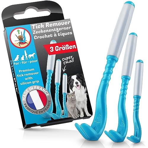 BluePet 3er Set Premium Zeckenhaken für Hunde, Katze, Pferd & Mensch wie Zeckenzange I Zeckenhebel d. bewährte Zeckenentferner I Alternative zu Zeckenpinzette Zeckendreher Zeckenschutz Zeckenmittel von BluePet